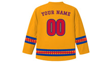 Load image into Gallery viewer, Gai Jatra Original Hockey Jersey in Marigold, back view with your name and number