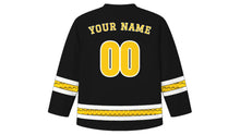 Load image into Gallery viewer, Garifuna Settlement Day Original Hockey Jersey in Black, back view with your name and number