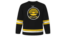 Load image into Gallery viewer, Garifuna Settlement Day Original Hockey Jersey in Black, front view – custom name and number