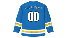 Load image into Gallery viewer, Garifuna Settlement Day Original Hockey Jersey in Sea Blue, back view with your name and number