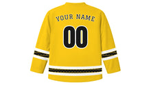 Load image into Gallery viewer, Garifuna Settlement Day Original Hockey Jersey in Yellow, back view with your name and number