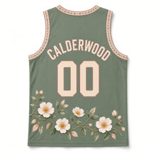 Load image into Gallery viewer, Georgia Cherokee Rose Original Basketball Jersey in Georgia Pine, back view with your name and number