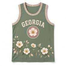 Load image into Gallery viewer, Georgia Cherokee Rose Original Basketball Jersey in Georgia Pine, front view – custom name and number
