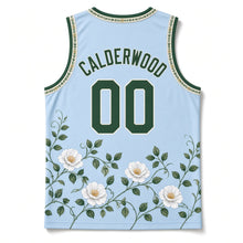 Load image into Gallery viewer, Georgia Cherokee Rose Original Basketball Jersey in Piedmont Sky, back view with your name and number