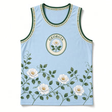 Load image into Gallery viewer, Georgia Cherokee Rose Original Basketball Jersey in Piedmont Sky, front view – custom name and number