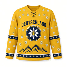 Load image into Gallery viewer, Germany Alpine Edelweiss Original Hockey Jersey in Meadow Gold, front view – custom name and number