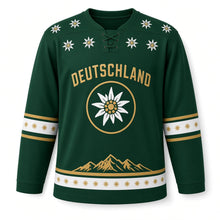 Load image into Gallery viewer, Germany Alpine Edelweiss Original Hockey Jersey in Loden Green, front view – custom name and number