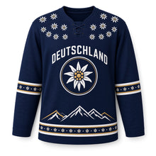 Load image into Gallery viewer, Germany Alpine Edelweiss Original Hockey Jersey in Alpine Navy, front view – custom name and number