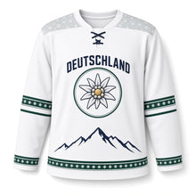 Load image into Gallery viewer, Germany Alpine Edelweiss Original Hockey Jersey in Edelweiss White, front view – custom name and number