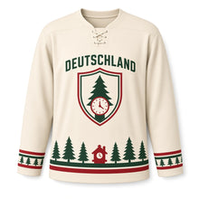 Load image into Gallery viewer, Germany Black Forest Pines Original Hockey Jersey in Cabin Cream, front view – custom name and number