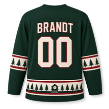 Load image into Gallery viewer, Germany Black Forest Pines Original Hockey Jersey in Black Forest Green, back view with your name and number