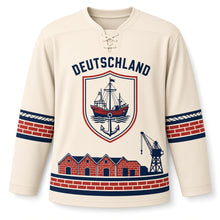 Load image into Gallery viewer, Germany Hanseatic Harbor Original Hockey Jersey in Sail Cream, front view – custom name and number