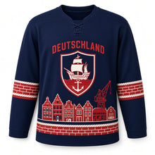 Load image into Gallery viewer, Germany Hanseatic Harbor Original Hockey Jersey in Harbor Navy, front view – custom name and number