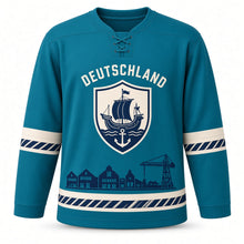 Load image into Gallery viewer, Germany Hanseatic Harbor Original Hockey Jersey in Port Teal, front view – custom name and number