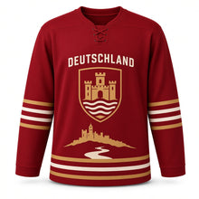 Load image into Gallery viewer, Germany Rhine Castle Original Hockey Jersey in Vineyard Red, front view – custom name and number
