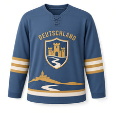 Load image into Gallery viewer, Germany Rhine Castle Original Hockey Jersey in River Slate, front view – custom name and number