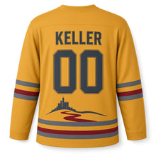 Load image into Gallery viewer, Germany Rhine Castle Original Hockey Jersey in Riesling Gold, back view with your name and number
