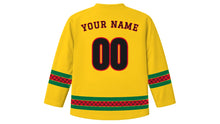 Load image into Gallery viewer, Ghana Independence Day Original Hockey Jersey in Gold, back view with your name and number