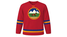 Load image into Gallery viewer, Ghode Jatra Original Hockey Jersey in Crimson, front view – custom name and number