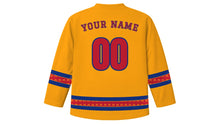 Load image into Gallery viewer, Ghode Jatra Original Hockey Jersey in Marigold, back view with your name and number