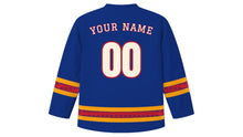 Load image into Gallery viewer, Ghode Jatra Original Hockey Jersey in Royal Blue, back view with your name and number