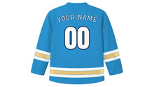 Load image into Gallery viewer, Gold Coast Original Hockey Jersey in Surf Blue, back view with your name and number