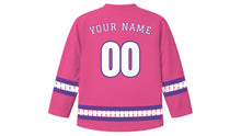 Load image into Gallery viewer, Golden Week Original Hockey Jersey in Azalea Pink, back view with your name and number