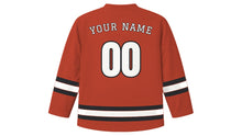 Load image into Gallery viewer, Graz Original Hockey Jersey in Old Town Roof Red, back view with your name and number