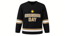 Load image into Gallery viewer, Groundhog Day Original Hockey Jersey in Black, front view – custom name and number