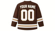 Load image into Gallery viewer, Groundhog Day Original Hockey Jersey in Brown, back view with your name and number