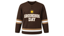 Load image into Gallery viewer, Groundhog Day Original Hockey Jersey in Brown, front view – custom name and number