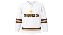 Load image into Gallery viewer, Groundhog Day Original Hockey Jersey in White, front view – custom name and number