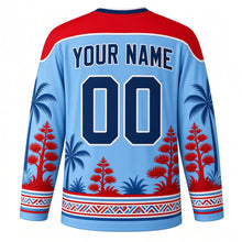 Load image into Gallery viewer, Guam Liberation Day Original Hockey Jersey in Sky Blue, back view with custom YOUR NAME and 00