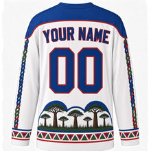 Load image into Gallery viewer, Guanacaste Day Original Hockey Jersey in White, back view with custom YOUR NAME and 00