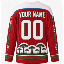 Load image into Gallery viewer, Guanacaste Day Original Hockey Jersey in Fiesta Red, back view with custom YOUR NAME and 00