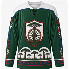 Load image into Gallery viewer, Guanacaste Day Original Hockey Jersey in Guanacaste Green, front view with themed artwork and clean crest