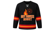 Load image into Gallery viewer, Guy Fawkes Night Original Hockey Jersey in Black, front view – custom name and number