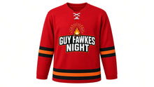 Load image into Gallery viewer, Guy Fawkes Night Original Hockey Jersey in Red, front view – custom name and number