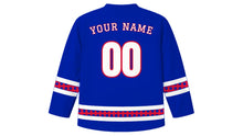Load image into Gallery viewer, Haitian Independence Day Original Hockey Jersey in Blue, back view with your name and number