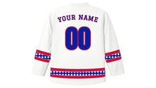 Load image into Gallery viewer, Haitian Independence Day Original Hockey Jersey in White, back view with your name and number