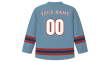 Load image into Gallery viewer, Halifax Original Hockey Jersey in Atlantic Fog, back view with your name and number