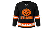 Load image into Gallery viewer, Halloween Original Hockey Jersey in Black, front view – custom name and number