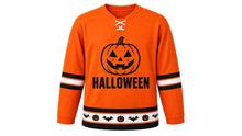 Load image into Gallery viewer, Halloween Original Hockey Jersey in Orange, front view – custom name and number