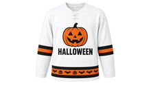 Load image into Gallery viewer, Halloween Original Hockey Jersey in White, front view – custom name and number