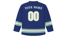 Load image into Gallery viewer, Hangul Day Original Hockey Jersey in Indigo, back view with your name and number