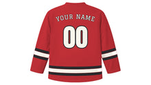 Load image into Gallery viewer, Hanover Original Hockey Jersey in Red Thread Red, back view with your name and number