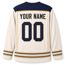 Load image into Gallery viewer, Art Deco Menorah Hanukkah Hockey Jersey in Deco Cream, back view with your name and number