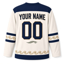 Load image into Gallery viewer, Art Nouveau Oil Lamp Hanukkah Hockey Jersey in Nouveau Ivory, back view with your name and number