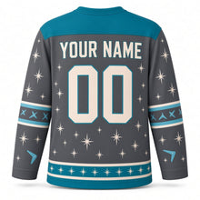 Load image into Gallery viewer, Atomic Starburst Hanukkah Hockey Jersey in Atomic Charcoal, back view with your name and number