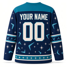 Load image into Gallery viewer, Atomic Starburst Hanukkah Hockey Jersey in Atomic Navy, back view with your name and number